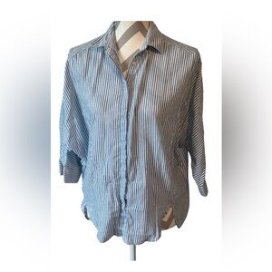 Womens Loft Striped Button Down Shirt Women’s Small Black White 3/4 Sleeve